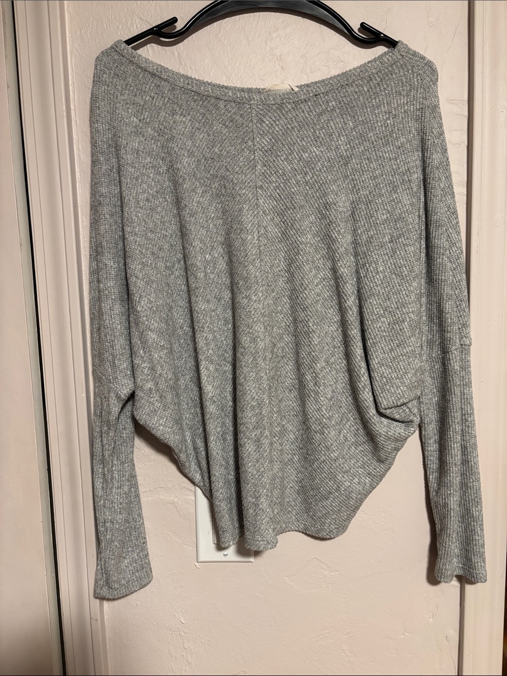 Gray Ribbed Scoop Neck Women's Sweater
